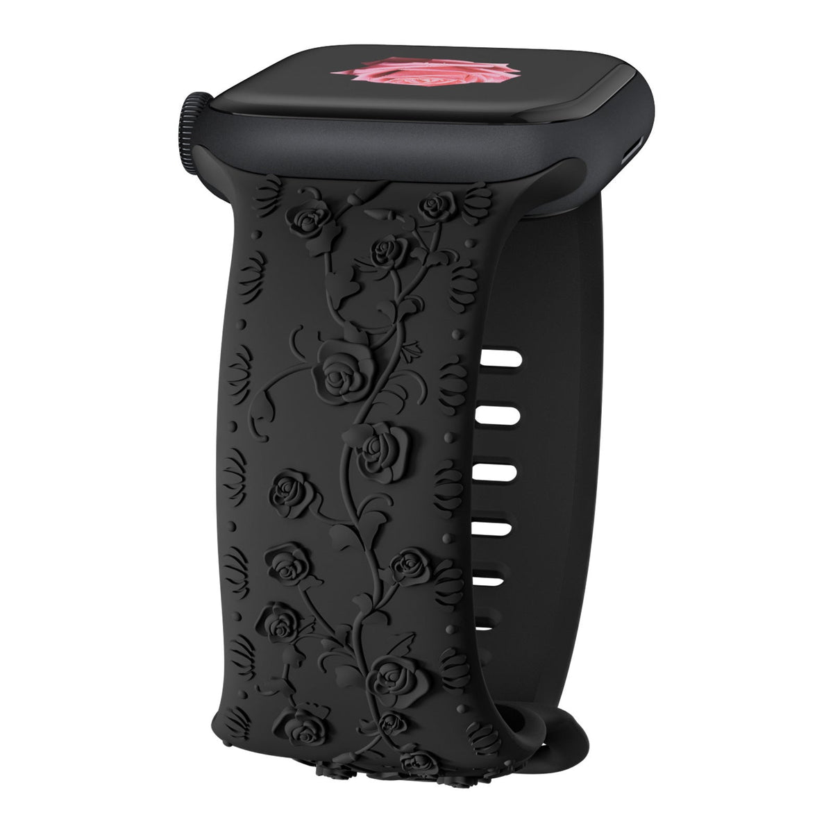 iBandGear Embossed Rose Silicone Band for Apple Watch - Black