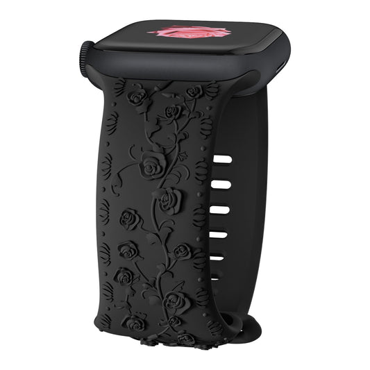 iBandGear Embossed Rose Silicone Band for Apple Watch - Black