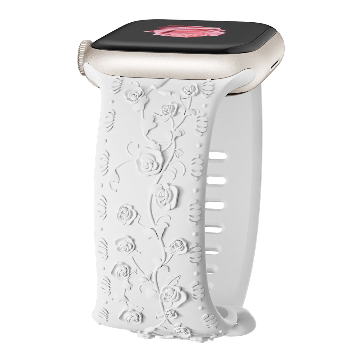 iBandGear Embossed Rose Silicone Band for Apple Watch - White