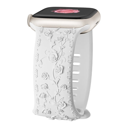 iBandGear Embossed Rose Silicone Band for Apple Watch - White