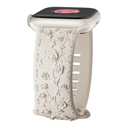 iBandGear Embossed Rose Silicone Band for Apple Watch - Starlight