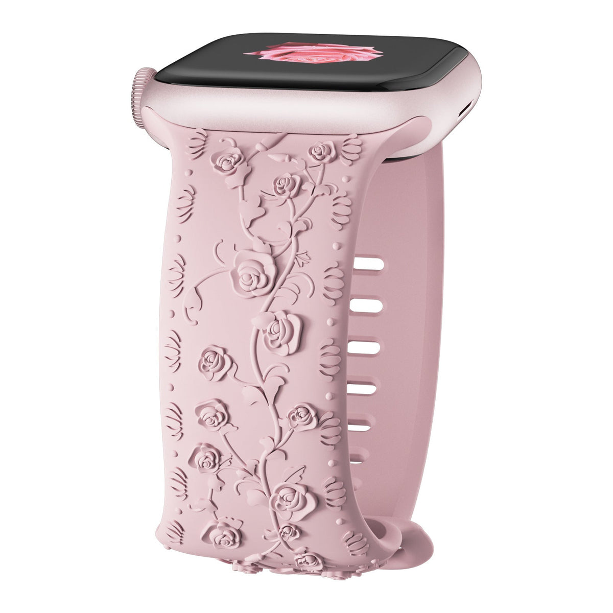iBandGear Embossed Rose Silicone Band for Apple Watch - Pink Sand