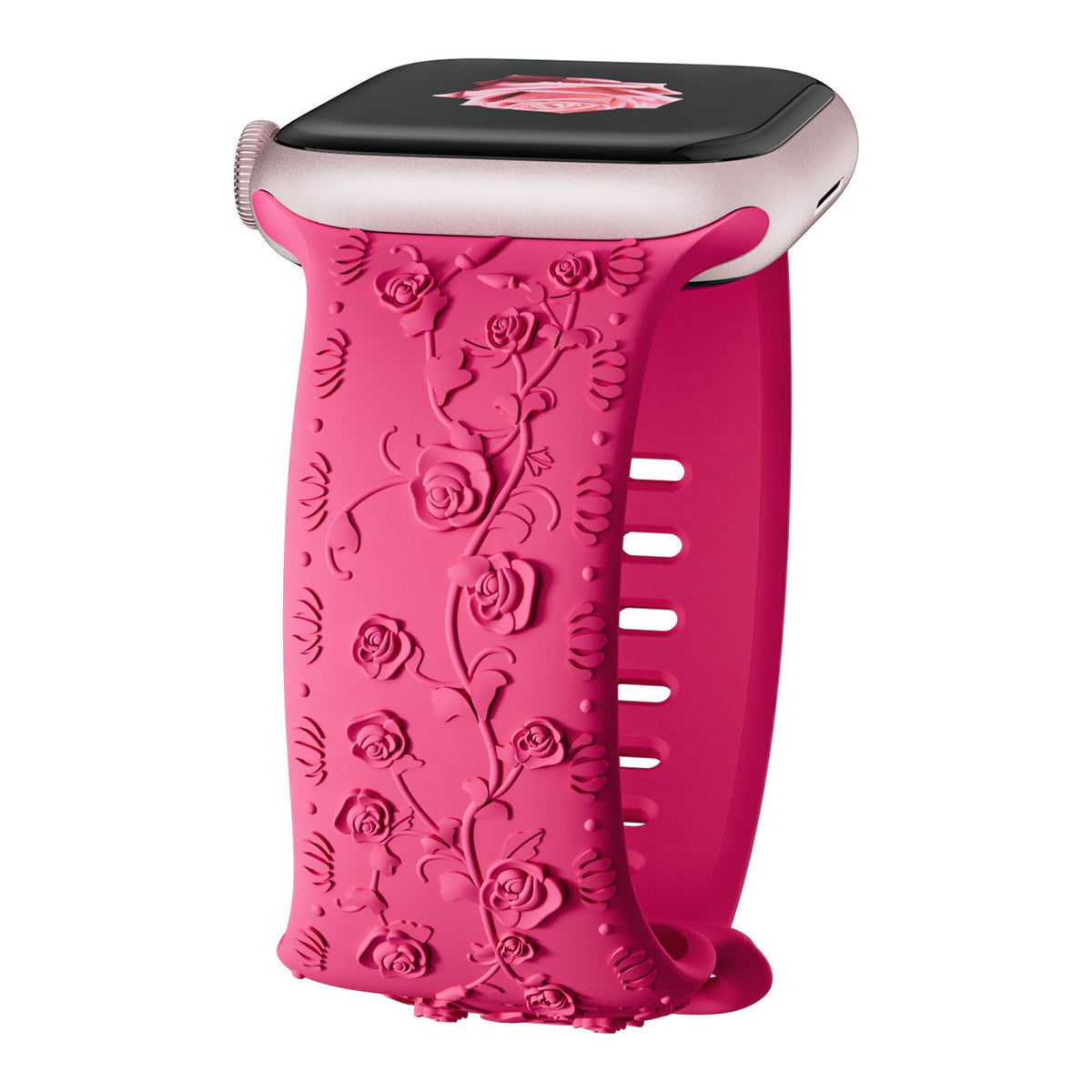 iBandGear Embossed Rose Silicone Band for Apple Watch - Hot Pink
