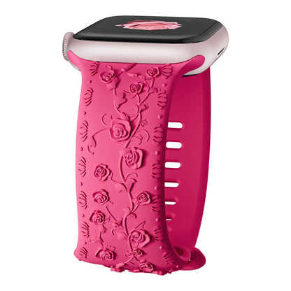 iBandGear Embossed Rose Silicone Band for Apple Watch - Hot Pink