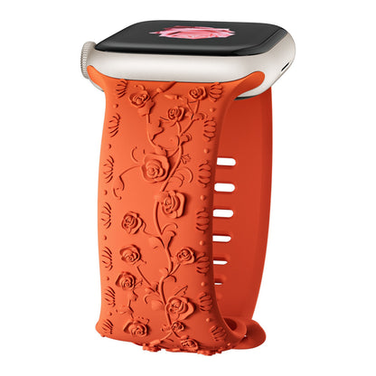 iBandGear Embossed Rose Silicone Band for Apple Watch - Orange