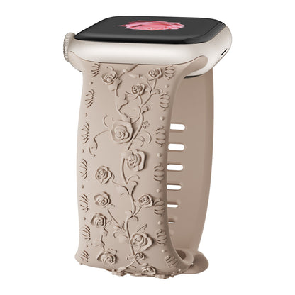 iBandGear Embossed Rose Silicone Band for Apple Watch - Beige