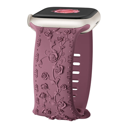 iBandGear Embossed Rose Silicone Band for Apple Watch - Smoky Purple