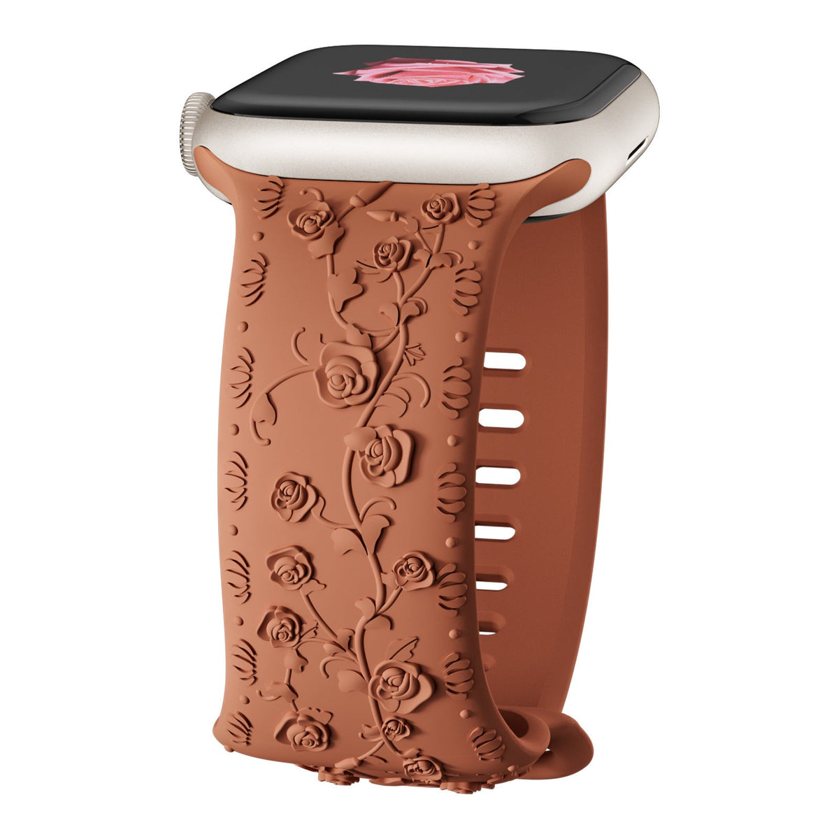 iBandGear Embossed Rose Silicone Band for Apple Watch - Brown