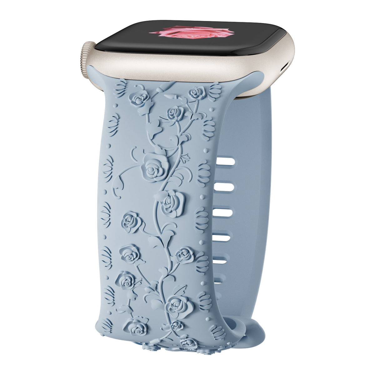 iBandGear Embossed Rose Silicone Band for Apple Watch - Light Blue