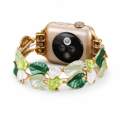 iBandGear Enamel Leaf Bracelet Band for Apple Watch – Nature-Inspired Jewelry Style - Green
