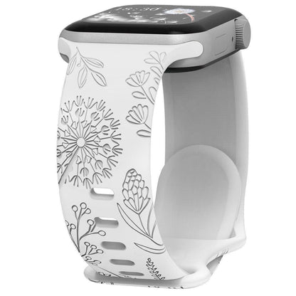 iBandGear Engraved Dandelion Silicone Band for Apple Watch - White