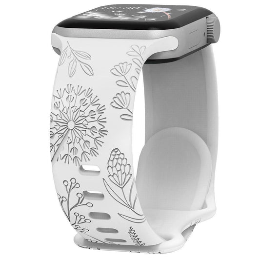 iBandGear Engraved Dandelion Silicone Band for Apple Watch - White