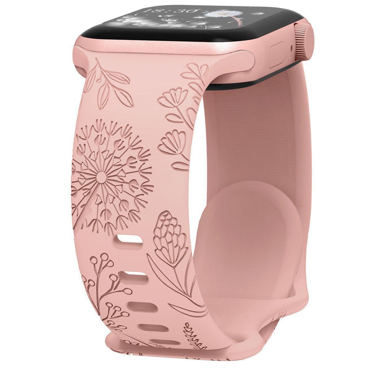 iBandGear Engraved Dandelion Silicone Band for Apple Watch - Pink