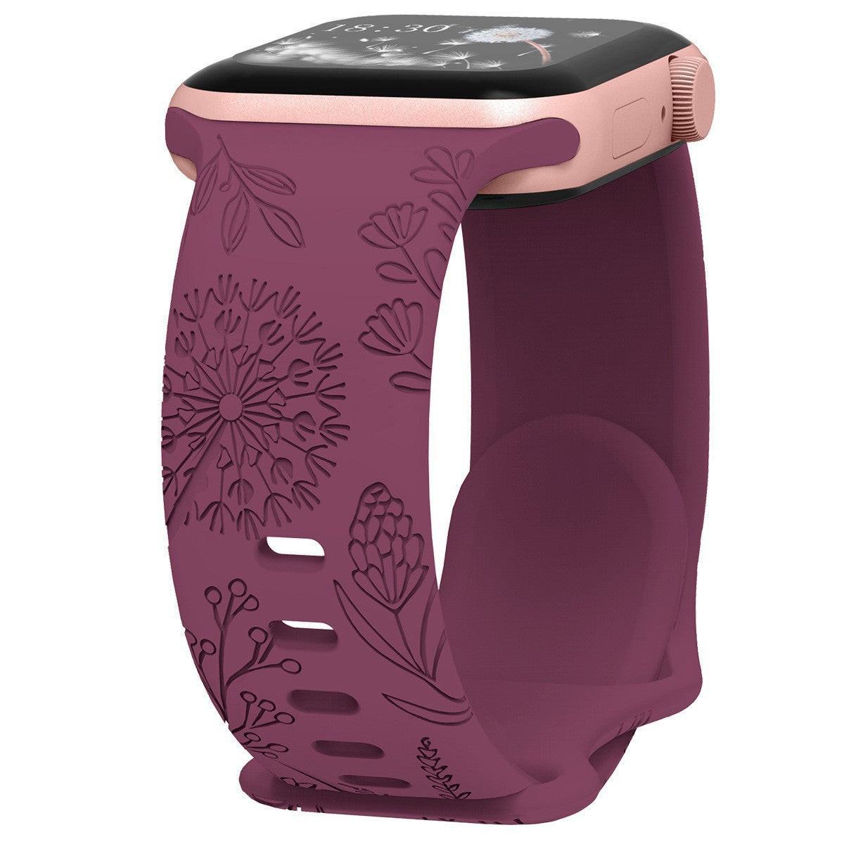 iBandGear Engraved Dandelion Silicone Band for Apple Watch - Wine Red