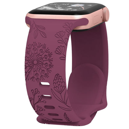 iBandGear Engraved Dandelion Silicone Band for Apple Watch - Wine Red