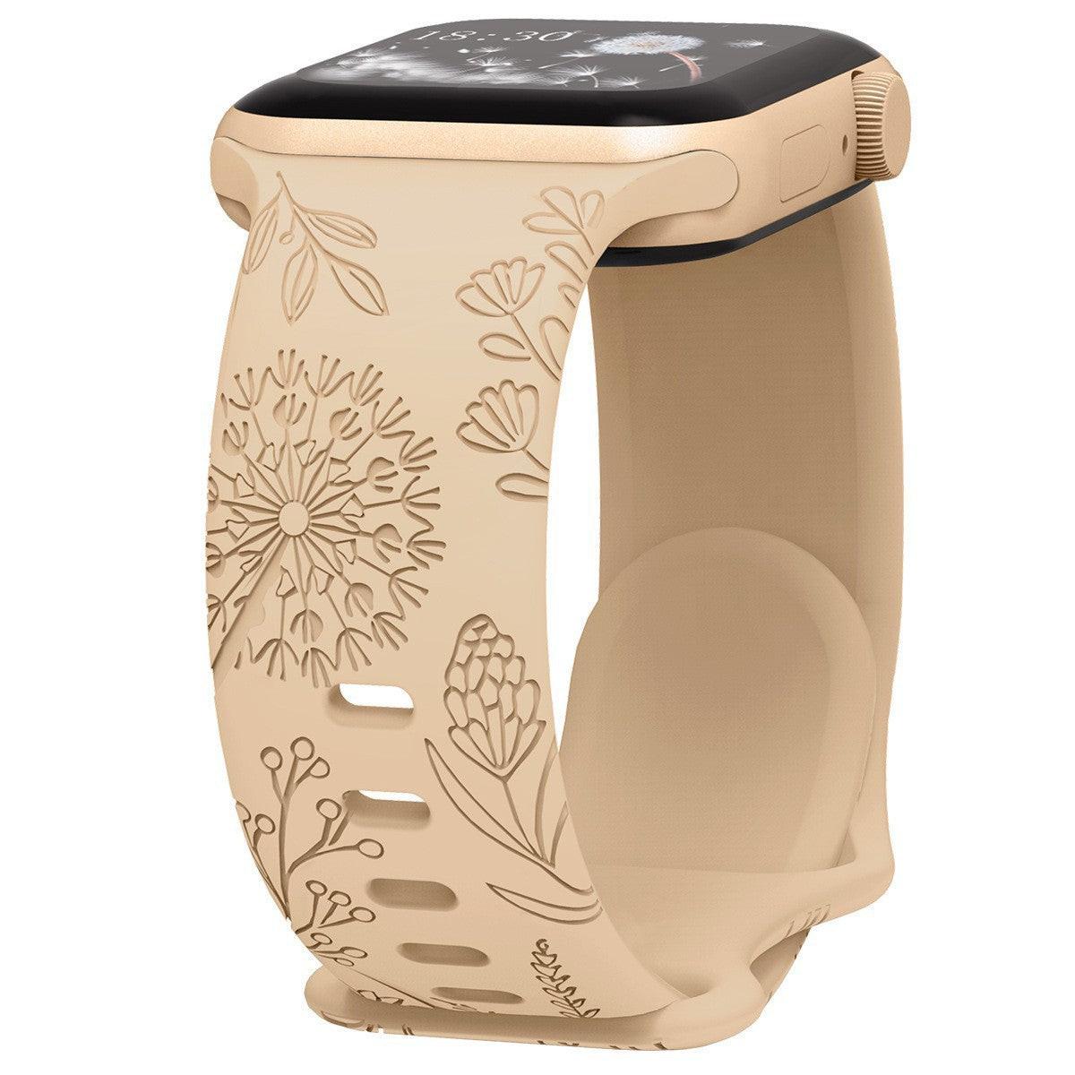 iBandGear Engraved Dandelion Silicone Band for Apple Watch - Beige