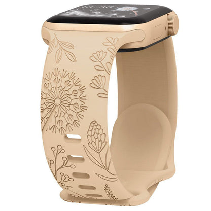 iBandGear Engraved Dandelion Silicone Band for Apple Watch - Beige