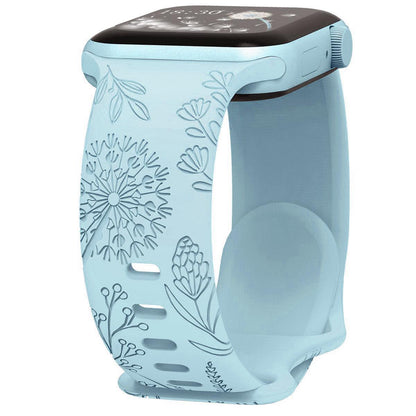 iBandGear Engraved Dandelion Silicone Band for Apple Watch - Light Blue