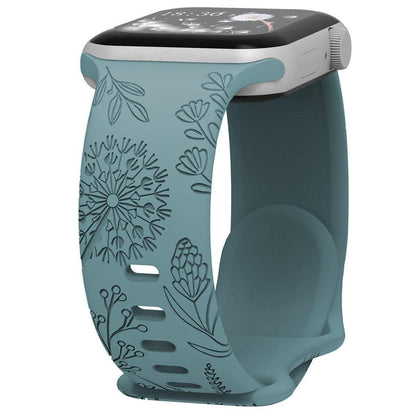 iBandGear Engraved Dandelion Silicone Band for Apple Watch - Pine Green