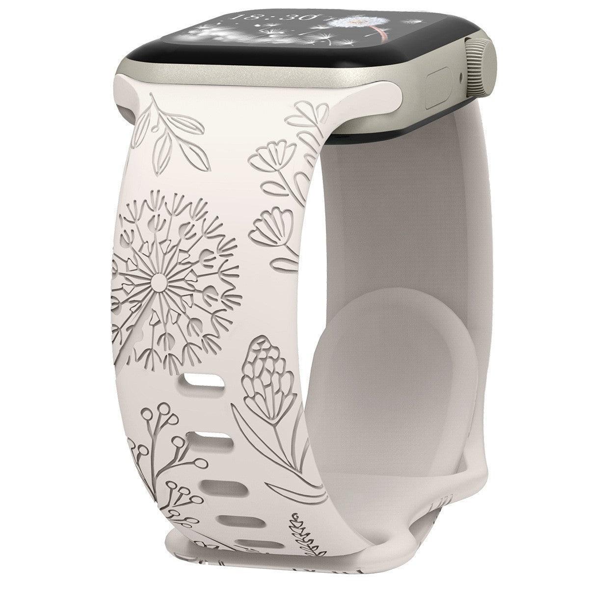 iBandGear Engraved Dandelion Silicone Band for Apple Watch - Starlight