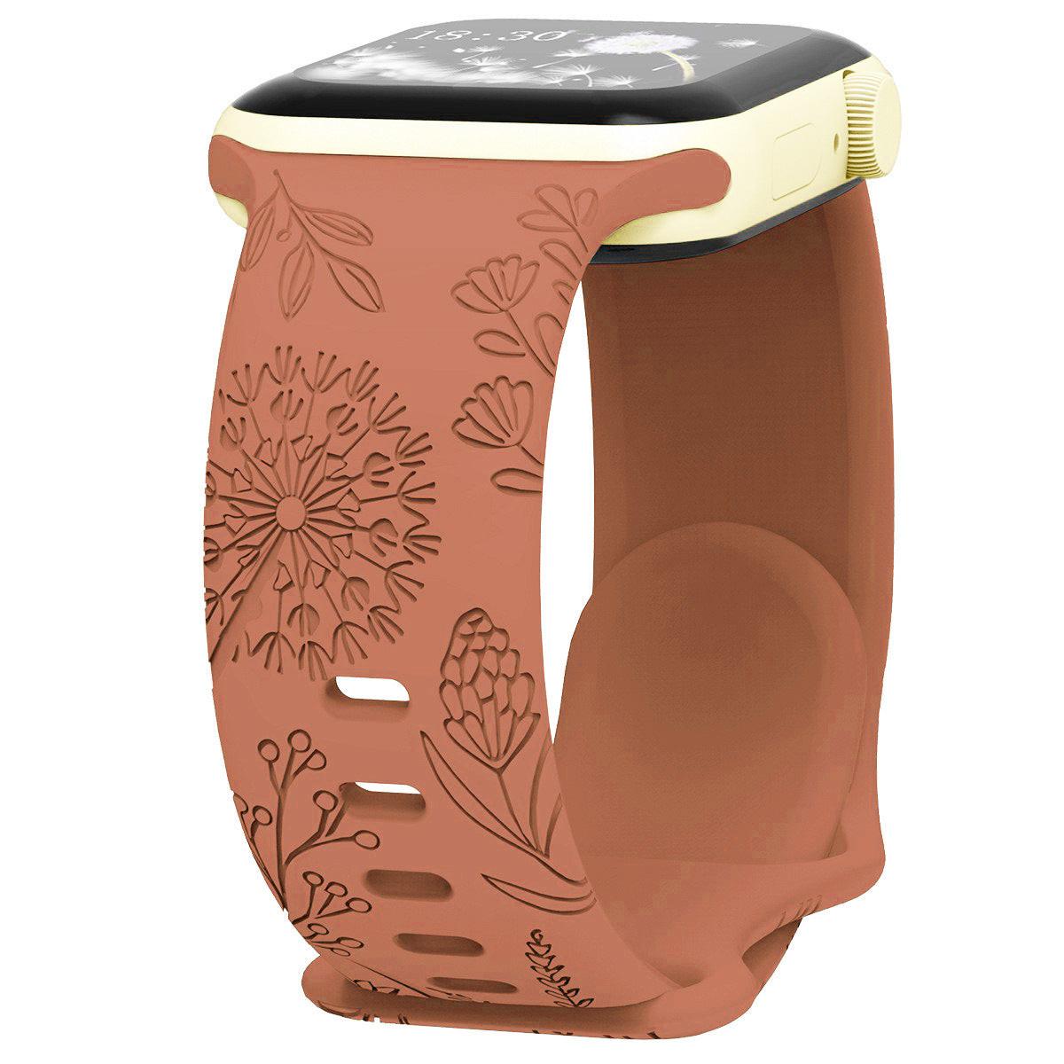 iBandGear Engraved Dandelion Silicone Band for Apple Watch - Brown
