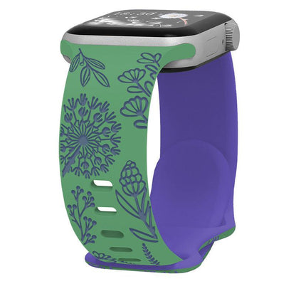 iBandGear Engraved Dandelion Silicone Band for Apple Watch - Green-Purple