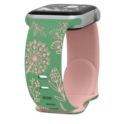 iBandGear Engraved Dandelion Silicone Band for Apple Watch - Green-Pink