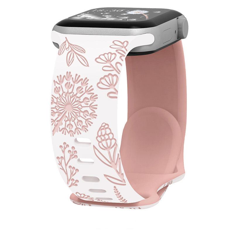 iBandGear Engraved Dandelion Silicone Band for Apple Watch - White-Pink