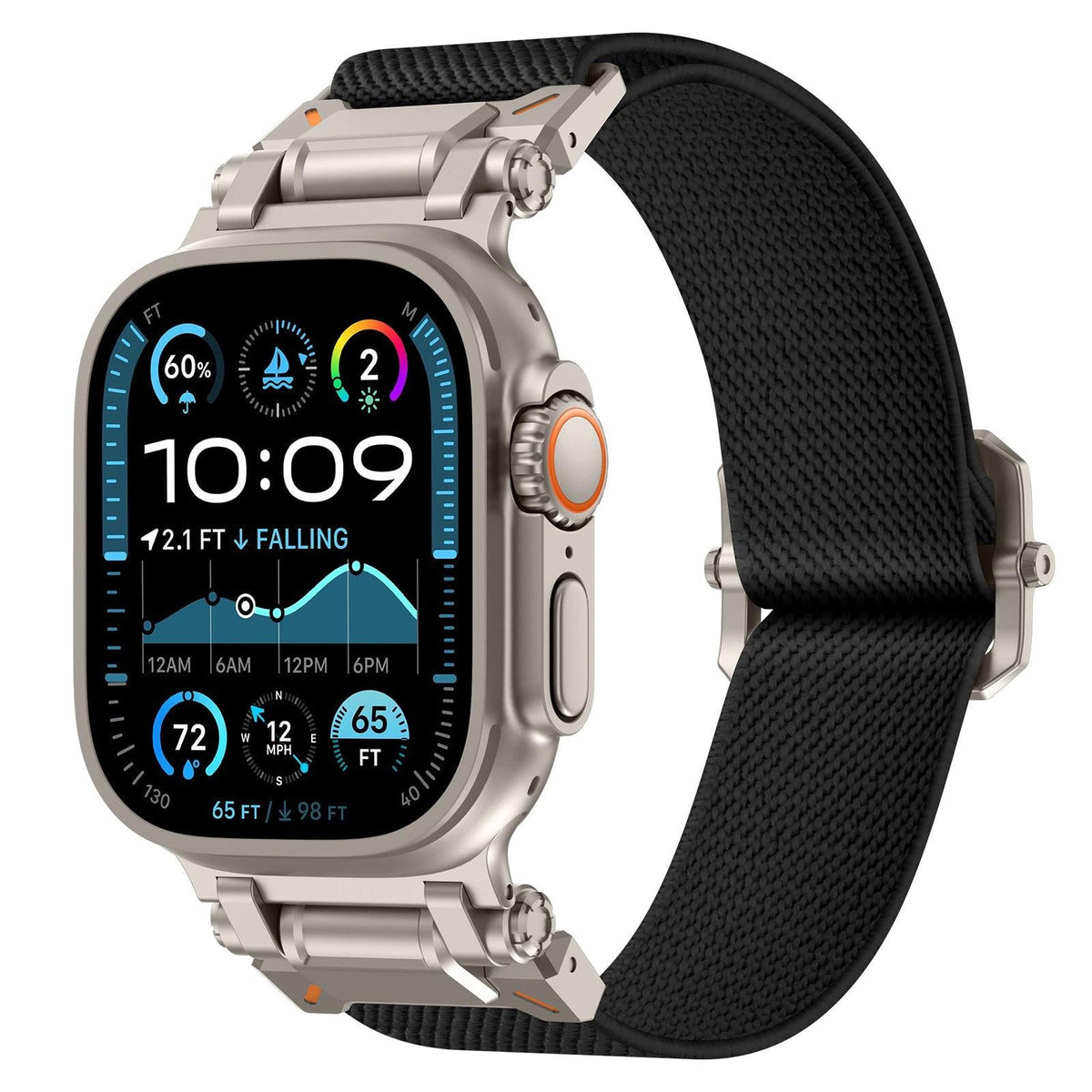 iBandGear Explorer Style Nylon Band with Metal Connectors for Apple Watch - Titanium-Black