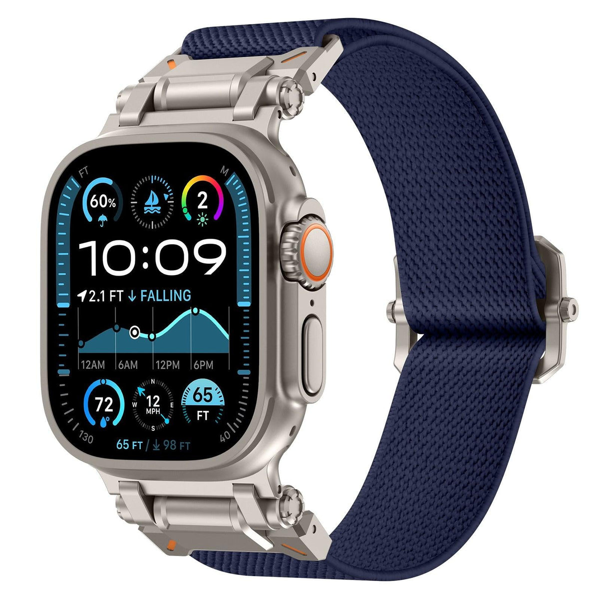iBandGear Explorer Style Nylon Band with Metal Connectors for Apple Watch - Titanium-Blue