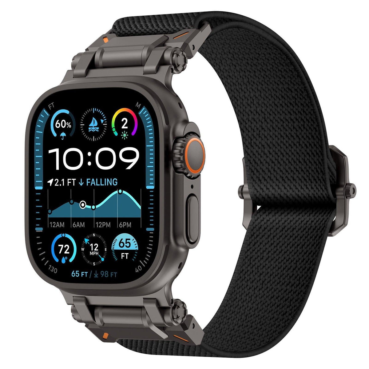 iBandGear Explorer Style Nylon Band with Metal Connectors for Apple Watch - Black-Black