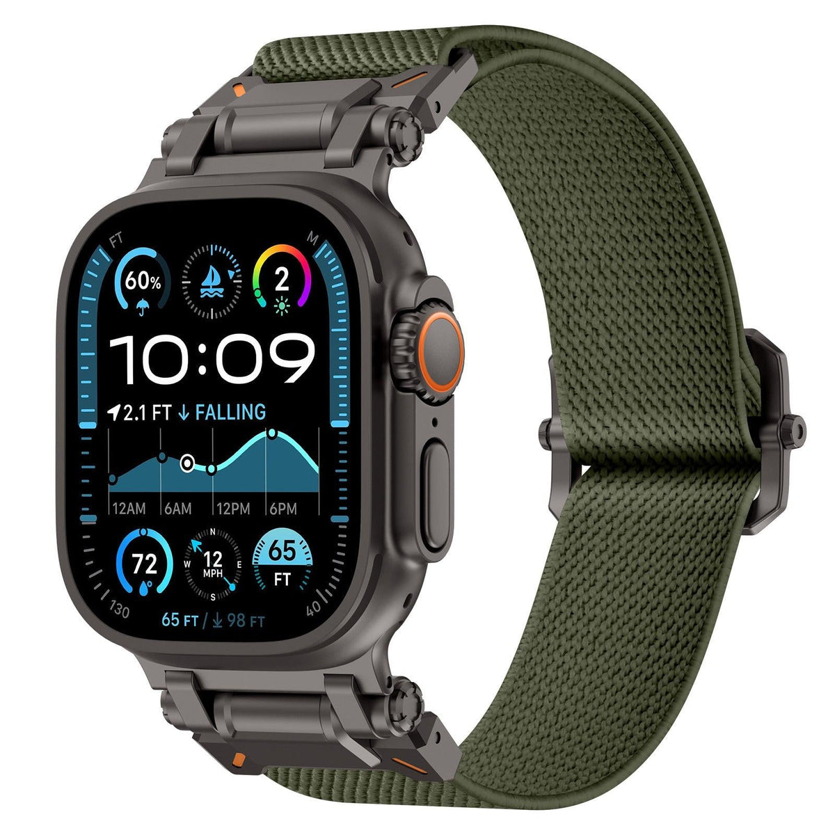 iBandGear Explorer Style Nylon Band with Metal Connectors for Apple Watch - Black-Green
