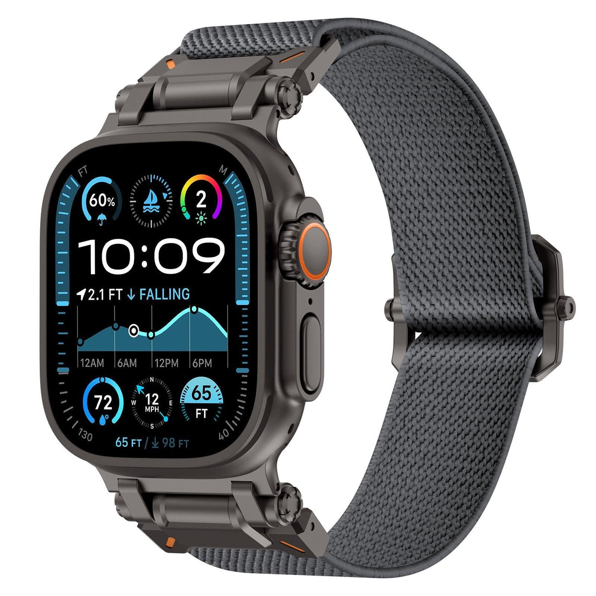 iBandGear Explorer Style Nylon Band with Metal Connectors for Apple Watch - Black-Gray