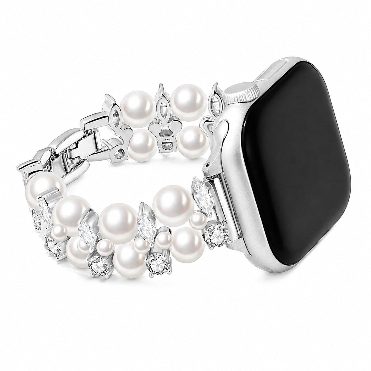 iBandGear Faux Pearl Crystal Bracelet Band for Apple Watch - Silver