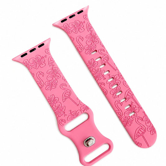 iBandGear Flamingo Bloom Engraved Silicone Band for Apple Watch - Rose Pink