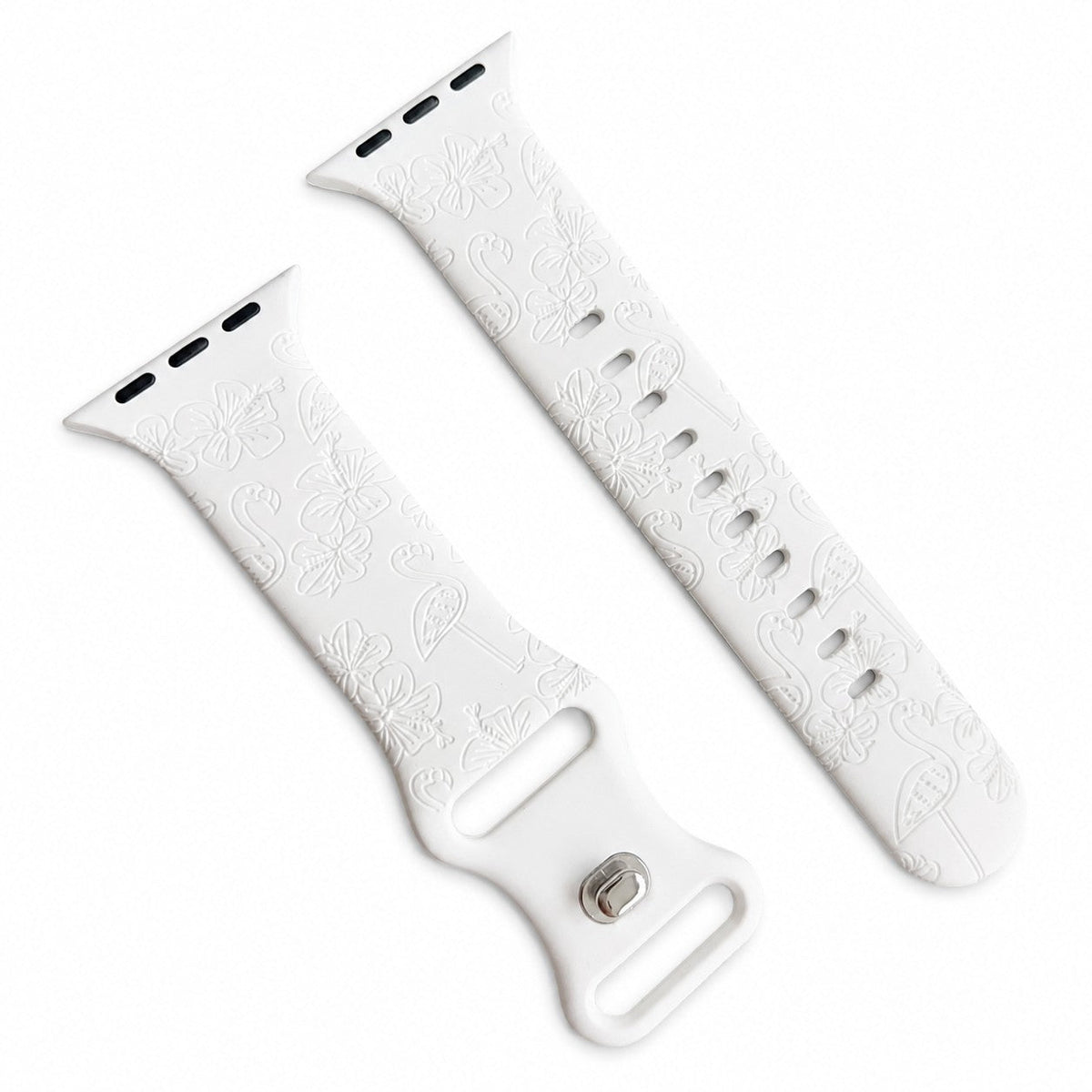 iBandGear Flamingo Bloom Engraved Silicone Band for Apple Watch - White