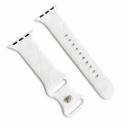 iBandGear Flamingo Bloom Engraved Silicone Band for Apple Watch - White