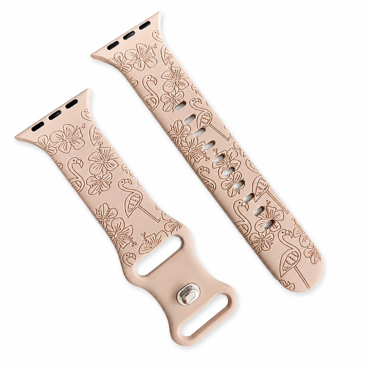iBandGear Flamingo Bloom Engraved Silicone Band for Apple Watch - Milk Tea