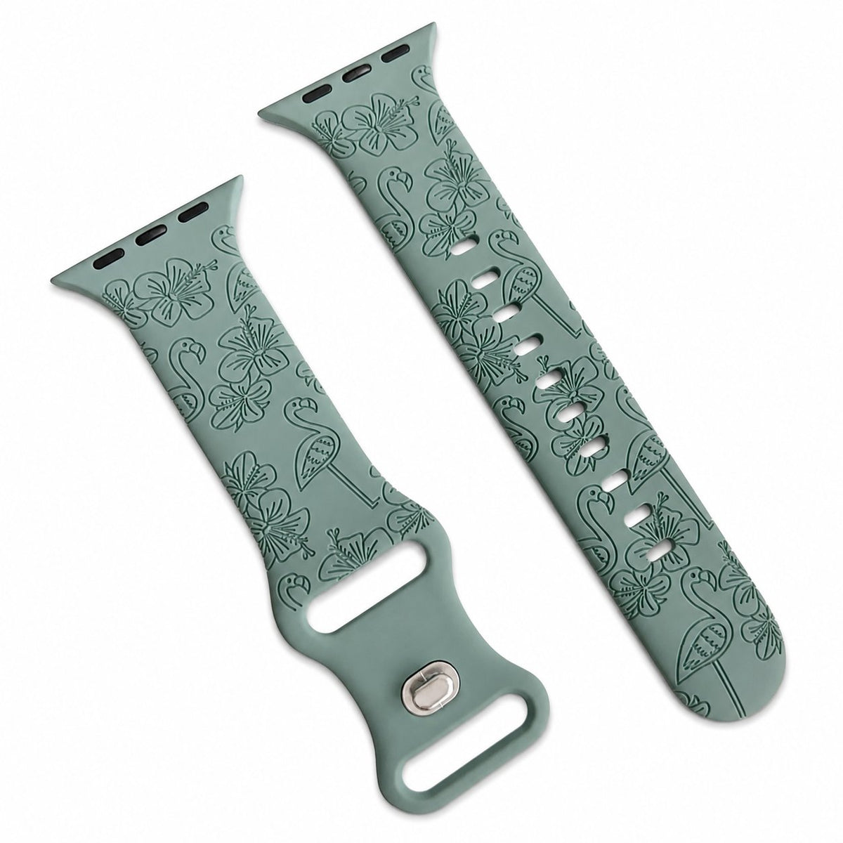 iBandGear Flamingo Bloom Engraved Silicone Band for Apple Watch - Green