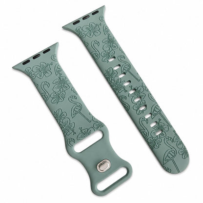iBandGear Flamingo Bloom Engraved Silicone Band for Apple Watch - Green