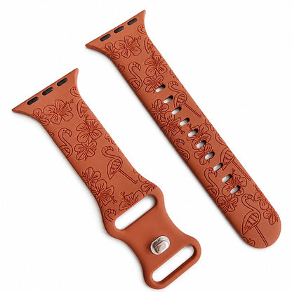 iBandGear Flamingo Bloom Engraved Silicone Band for Apple Watch - Brown