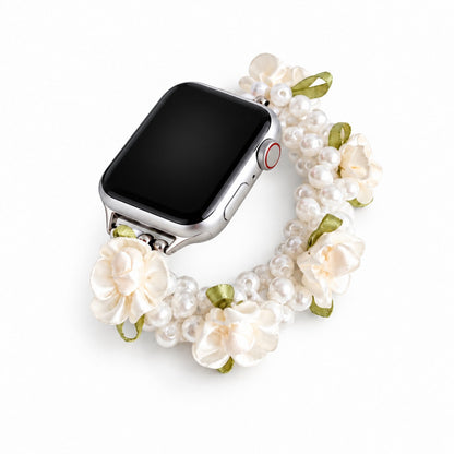 iBandGear Floral Beaded Scrunchie Band for Apple Watch - White