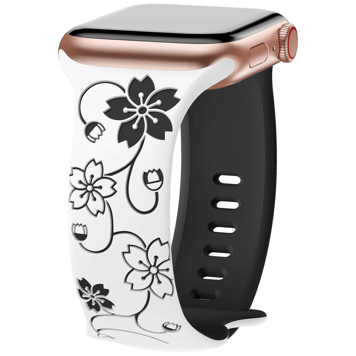 iBandGear Floral Pattern Silicone Band for Apple Watch - White-Black