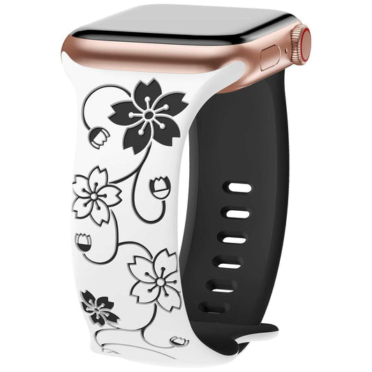 iBandGear Floral Pattern Silicone Band for Apple Watch - White-Black