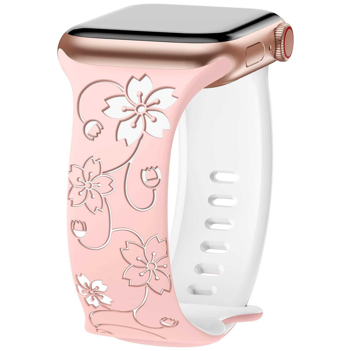 iBandGear Floral Pattern Silicone Band for Apple Watch - Pink-White