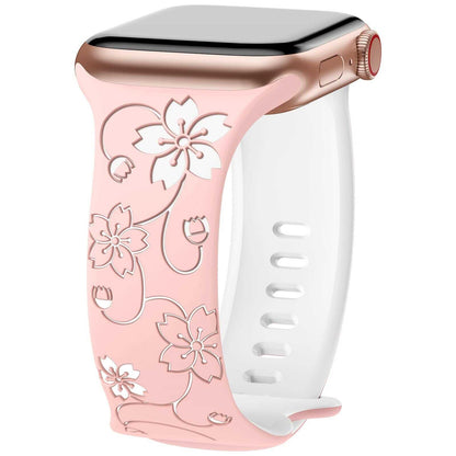 iBandGear Floral Pattern Silicone Band for Apple Watch - Pink-White