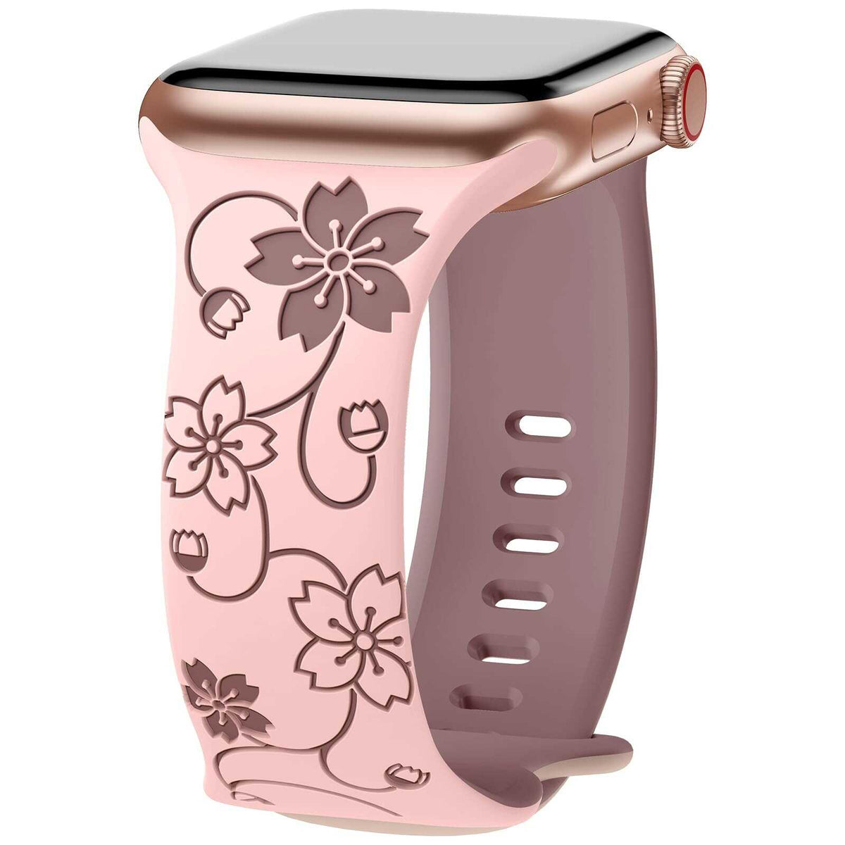 iBandGear Floral Pattern Silicone Band for Apple Watch - Pink-Smoky Purple