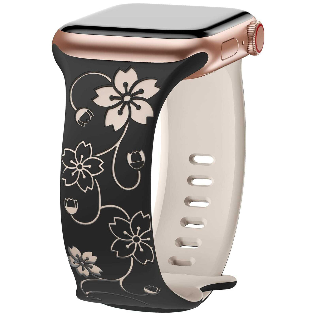 iBandGear Floral Pattern Silicone Band for Apple Watch - Black-Starlight