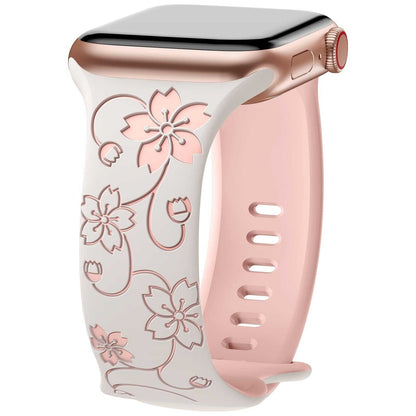 iBandGear Floral Pattern Silicone Band for Apple Watch - Starlight-Pink