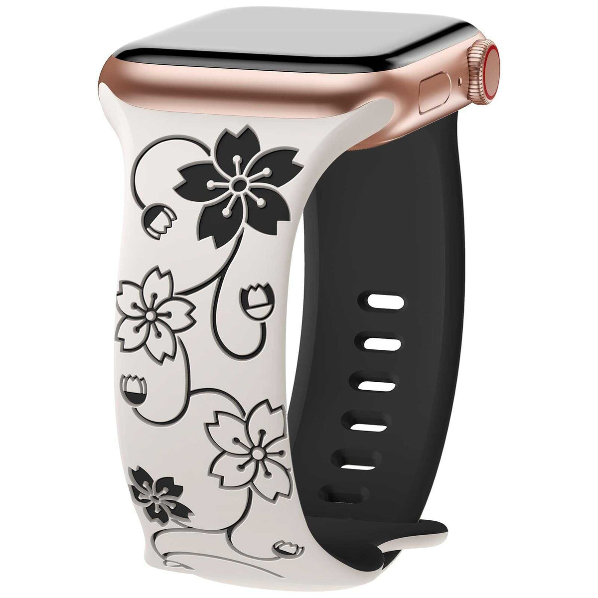 iBandGear Floral Pattern Silicone Band for Apple Watch - Starlight-Black